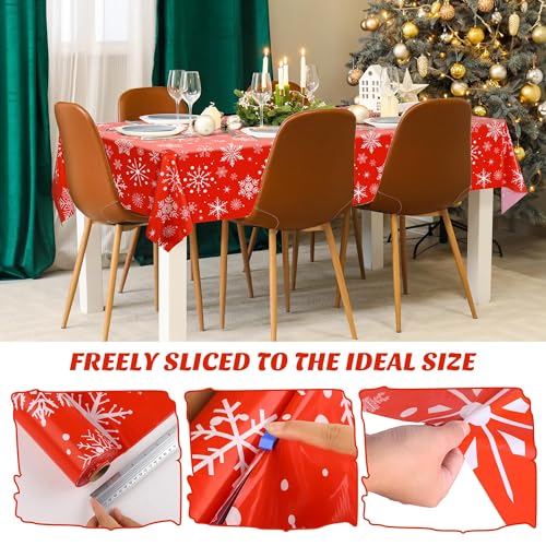 Image of Kochorie 100 Ft x 54 Inch Snowflake Tablecloth Roll with Cutter Box Christmas Themed Snowflake Printed Cut to Size Table Cover Disposable Winter Backdrop for Frozen Birthday Party Supplies