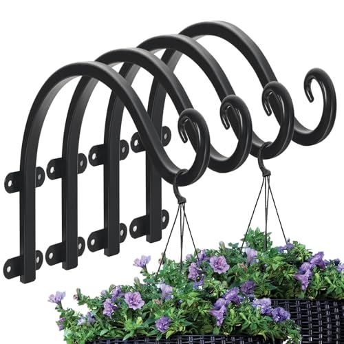4 Pack 12Inch Plant Hanger Sturdy Hanging Plant Bracket Hooks Outdoor Bird Feeder Hanger for Bird Feeders Planters Lanterns Wind Chimes Indoor Outdoor (Black)