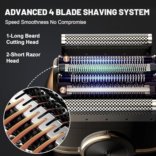 Image of Rechargeable Electric Razor for Men: Mini Foil Shavers for Men with 4 Floating Blades - Dual-Speed & LED Display, 120Min Runtime, IPX7 Waterproof Face Shaver, USB-C