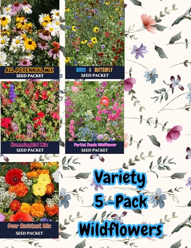 Partial Shade Wildflower Mix - (5 - Seed Packets) - Bring Color to Low-Light Areas That Thrive with Dappled Sun, producing Vibrant Blooms in Yards, Garden beds, Fence Lines, and Woodland Edges.