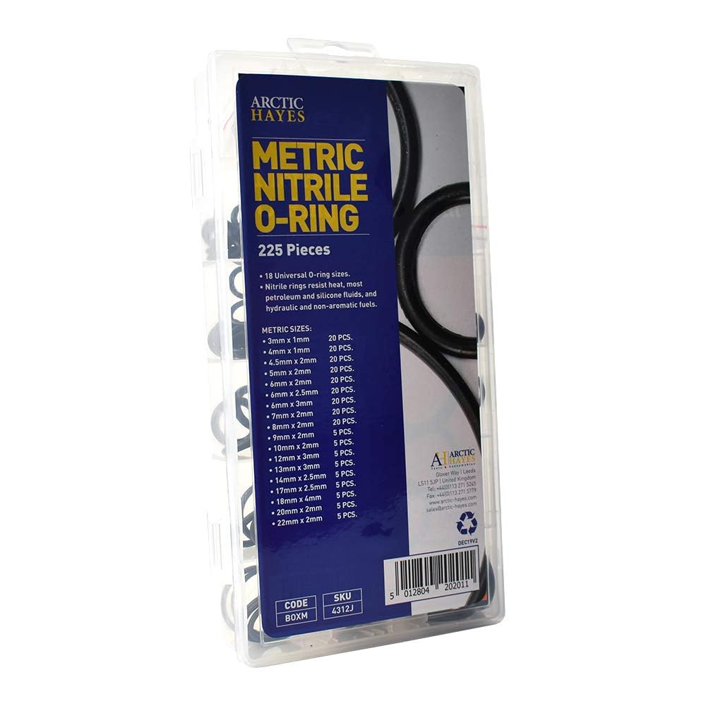 Arctic Hayes BOXM Metric Nitrile O-Ring Assortment Washer 225-Pieces Kit, Regular, 19.9 cm*16.1 cm*11.2 cm