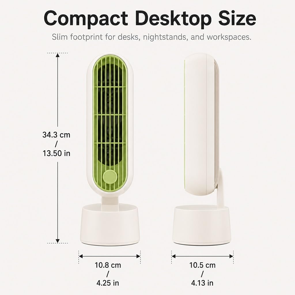Ventilatore A Torre Compatto Con Batteria Ricaricabile Da 4000 MAh | 5 Velocità Con Controllo Touch,Display LED, Oscillazione 30°/60°, Raffreddamento Personale Silenzioso Per Scrivania