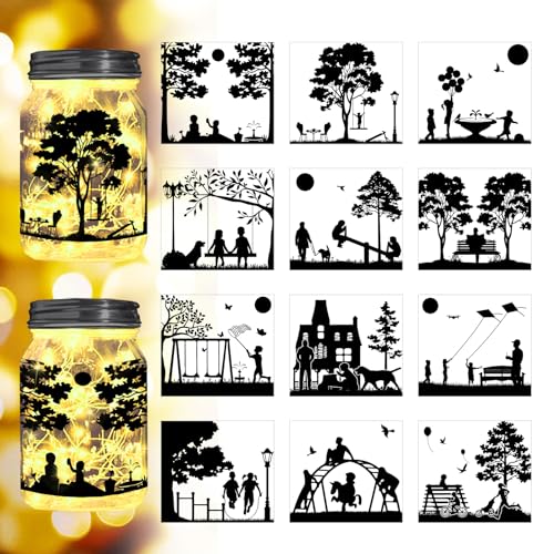 Peacoblue Family Time Silhouette Stickers Cutouts for Jars Mason Can, Glass, Wishing Bottle Decor(No Stickers)