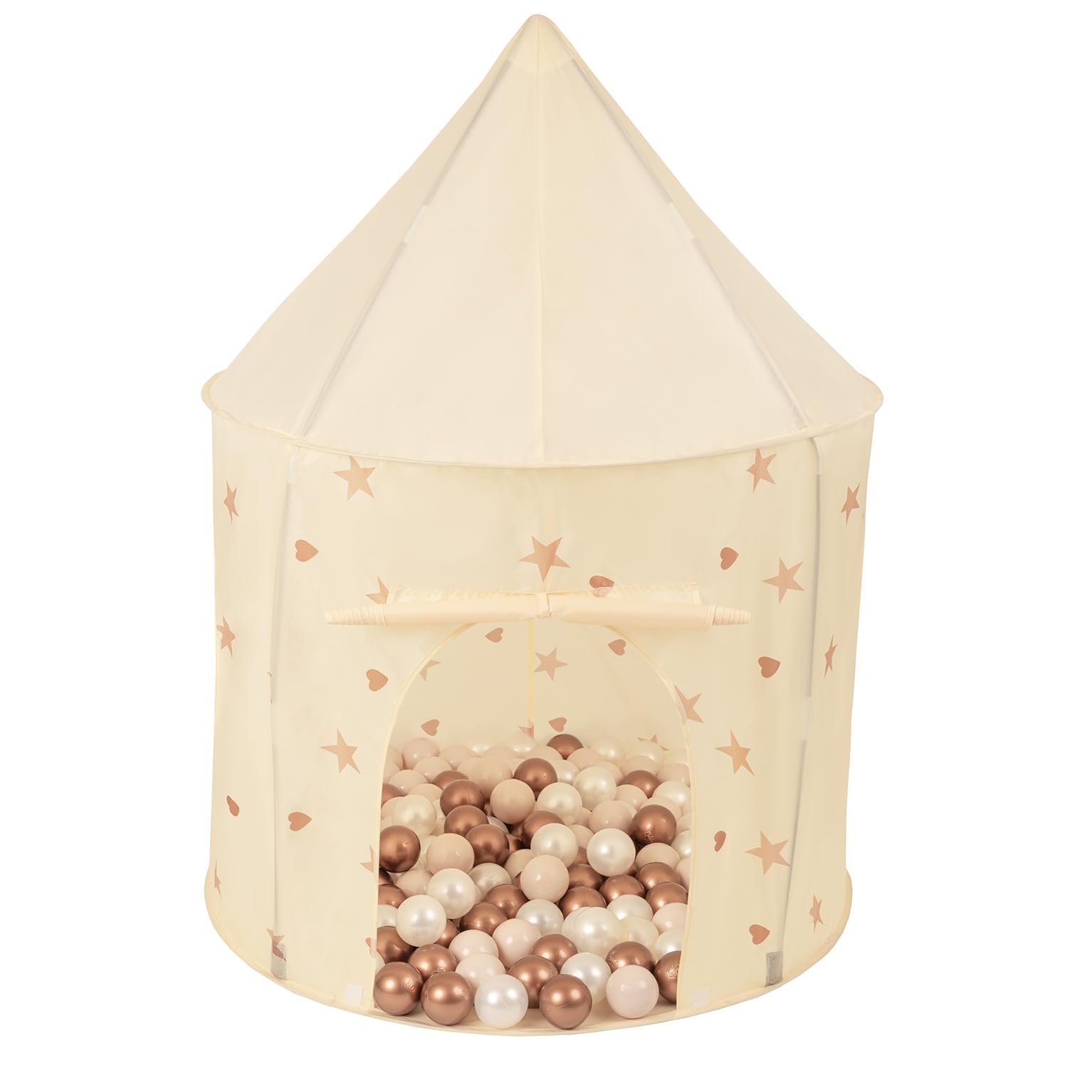 SELONIS Tente De Jeu pour Enfants Château Maison De Jeu en Forme De Pavillon De Jeu 100X130cm/200 Balles Pliable Tente Pop-Up Enfant, Beige Clair: Beige Pastel/Cuivre/Perle