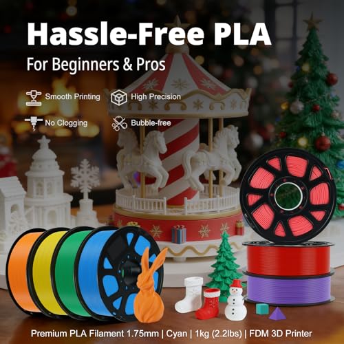 Image of Kingroon PLA Filament 1.75mm, 1kg Spool (2.2lbs), + /- 0.02mm Tolerance, Smooth 3D Printing Filament, Fits for Most FDM 3D Printers, Cyan