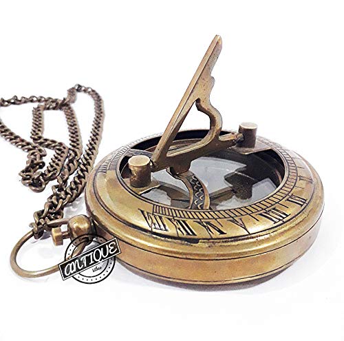 Brass Sundial Chain Compass Push Knob Vintage Functional Maritime Tools Gifts for Father/Mother