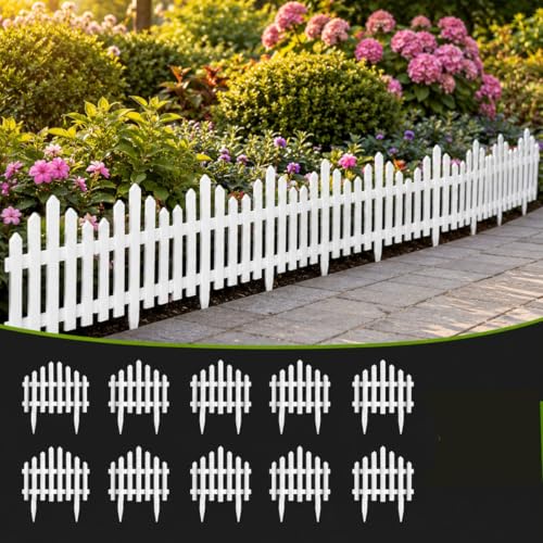 Image of TASMAX Plastic Fence for Garden Edging Border Fencing for Garden Fence Outdoor Resistant PVC Garden Fence Decorative - Flower Bed Fencing for Pathway, Yard, Lawn Waterproof (Pack 10)
