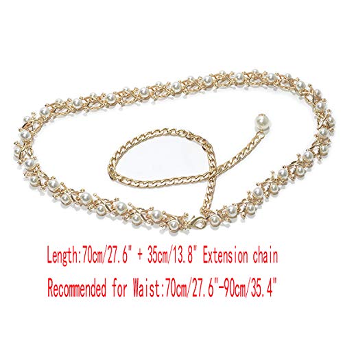 Song Qing Women Waist Strap Imitation Pearl Metal Chain Tassel Decorative Belt Fashion Belly for Jeans Dresses Gold3