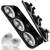 Silicone Large Ice Cube Tray, 6 Big Football Ice Cube Trays for Freezer,ICE Maker,Ice Cube Mold,Nice ICE Cube Trays,Crushed Ice Trays for Wiskey Cocktail Beer (Black, 6 Large Ice Cubes)