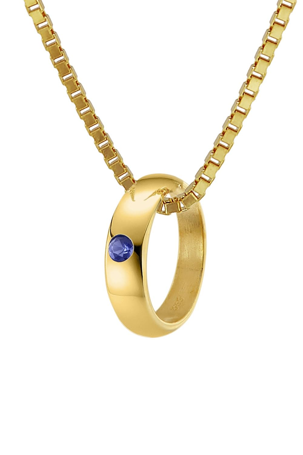 trendor Taufring mit Saphir Gold 585 an goldplattierter Kette 40/38 cm