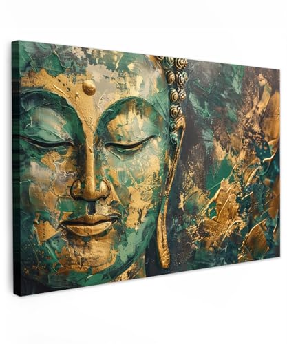 MuchoWow© Bilder Groß 120x80 cm XXL Wohnzimmer Deko Modern Wandbild Kunstdruck auf Leinwand Bild Schlafzimmer über Bett Room Decor Geschenke Buddha - Zen - Aquarell - Gold - Blau - Luxus