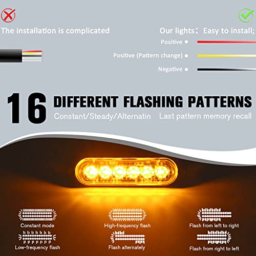 LED Emergency Strobe Lights DIBMS 8x Amber 6 LED Strobe Warning Emergency Flashing Light Caution Construction Hazard Light Bar For Car Truck Van Off Road Vehicle ATV SUV Surface Mount by DIBMS - Image 5