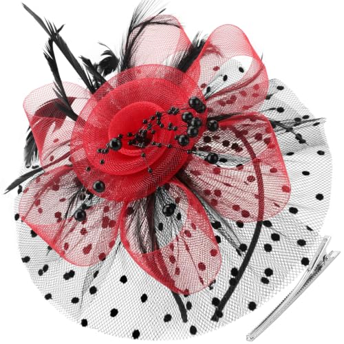 Image of DRESHOW Fascinators Hat Flower Mesh Ribbons Feathers on a Headband and a Clip Tea Party Headwear for Girls and Women