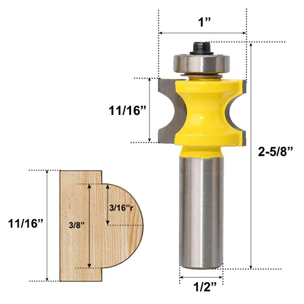 5 pcs 1/2 "Tige Demi-Rond Bullnose Routeur Bits Set 1/8" 3/16" 1/4" 5/16" 3/8" Rayon Fraise à Bois Outil