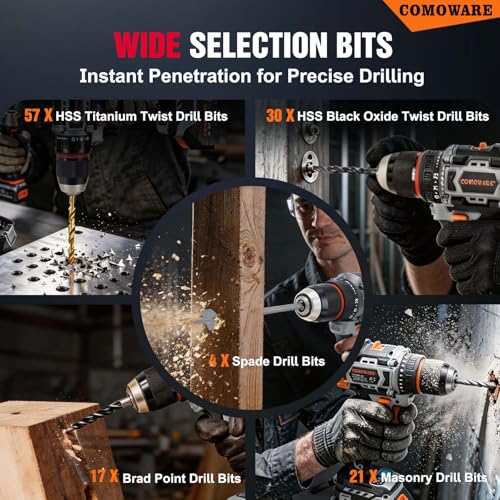 Image of COMOWARE 246 Pcs Drill Bit Set with Case for Wood, Metal, Masonry, Cement and Screwdriver Bits