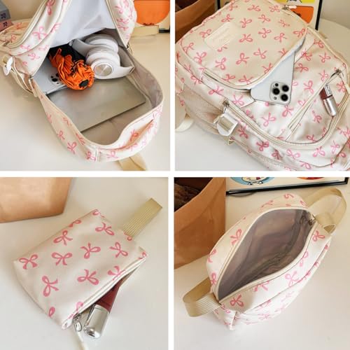 Bow Backpack 3pcs Set For Girls,Backpack Pink Bow,Aesthetic Daypack Bows Rucksack,CutekawaiiBackpacks Set (#3)3