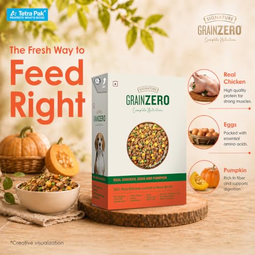 Image of Grain Zero Dog Fresh Food Tetra Pak Real Chicken, Egg & Pumpkin, for Adult & Puppy, 350g | Supports Joint & Health | Immune System | Anti Inflammatory Properties | Ready to Serve | One Pack One Meal