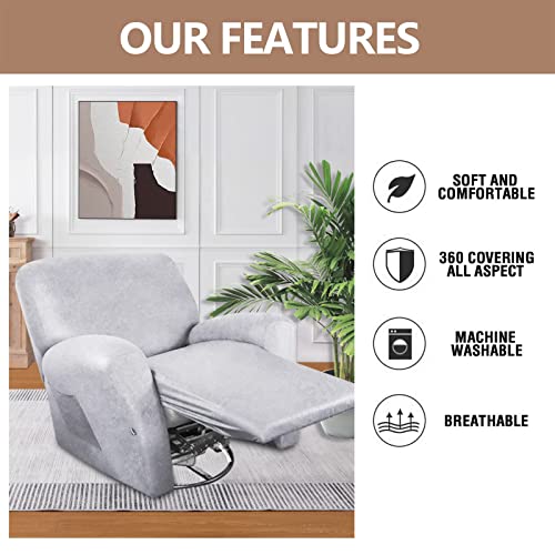 Image of molasofa Recliner Chair Covers 4 Pieces Leather Like Large Recliner Covers with Pocket Soft Non Slip Stretch Recliner Slipcover for Lazy Boy Recliner Chair Washable (Marbling)