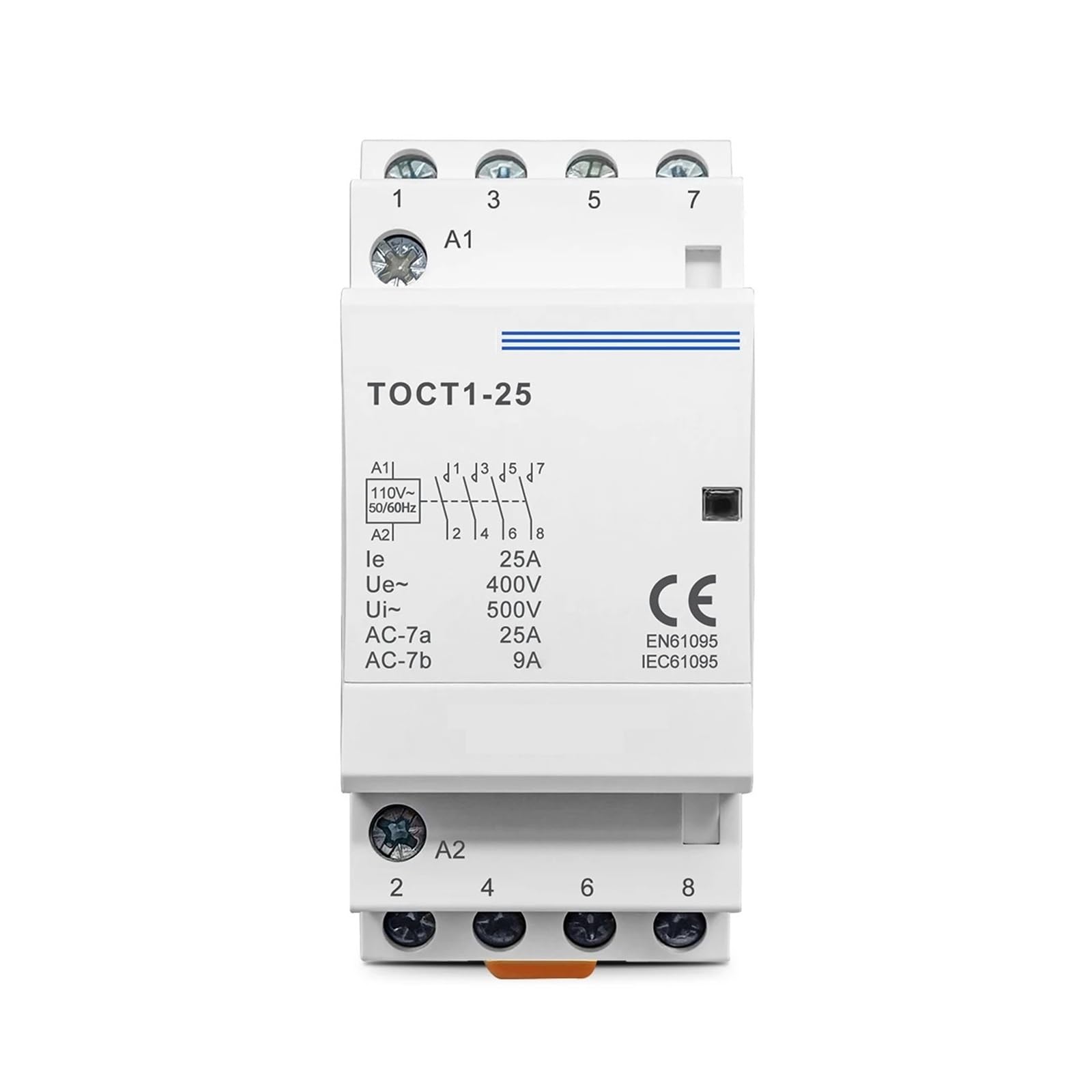 Contacteur modulaire CA domestique avec rail DIN 4P 25 A 110 V Bobine 50/60 Hz Contacteurs 4NO ou 2NO 2NC (110 V, 4NO)