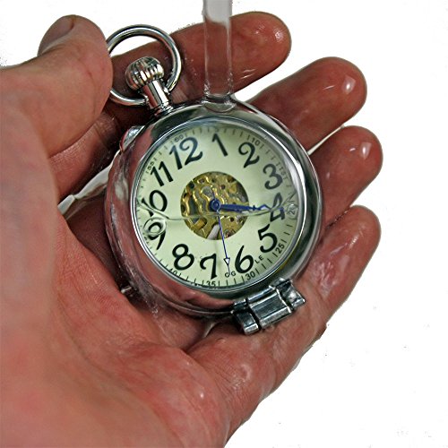 OGLE-Waterproof-Silver-Magnifier-Luminous-Chain-Fob-Self-Winding-Automatic-Skeleton-Half-Hunters-Mechanical-Pocket-Watch-Silver-Luminous