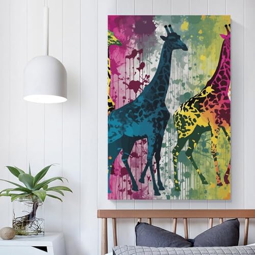 Impression sur toile girafe colorée moderne Deco murale chambre