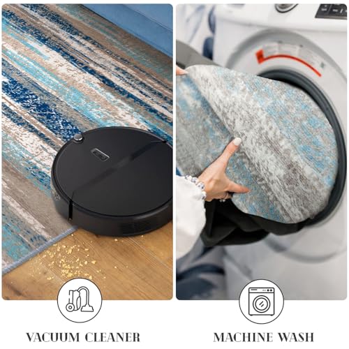 Lansny Modern Abstract 8x10 Large Machine Washable Living Room Rug Non-Slip Soft Bedroom Area Rug Blue Ultra Thin Print Faux Wool Carpet Throw Rugs for Nursery Playroom Dining Room Indoor Office - Image 6