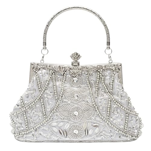 lapulio Borsa da sera vintage con foglie floreali e paillettes, elegante pochette da donna per...