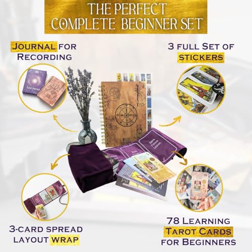 Witchy Cauldron Tarot Learning Set for Beginners: Learning Cards for Beginners, Satin Holder and Tarot Journal for Planning Spiritual (Purple)