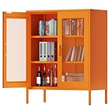 Chshin Metal Locker Storage Cabinet with 2 Mesh Doors and Adjustable Shelves,Orange Metal Locker Cabinets,Coffee Bar Cabinet,Kitchen Pantry Storage Cabinets for Home,Sideboard,Office(40' H)