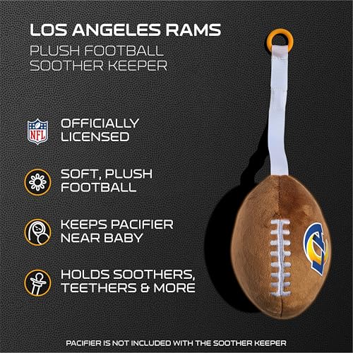 Image of Los Angeles Rams Plush Football Pacifier Holder by Smilo - Officially Licensed NFL Soother Holder - Soft Plush Toy and Dummy Holder - Fits Any Pacifier - Stroller Accessory & Newborn Essential
