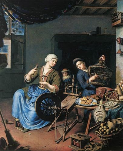 Affiche toile La Fileuse de Willem Van Mieris pour salon élégant 60x90cm