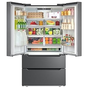 SMETA French Door Kitchen Refrigerators with Ice Maker, 22.5 Cu.Ft Counter Depth Fridge for 36 Inch Double Door with Bottom Freezer, Stainless Steel Full Size, Side by Side Fridges neveras para cocina