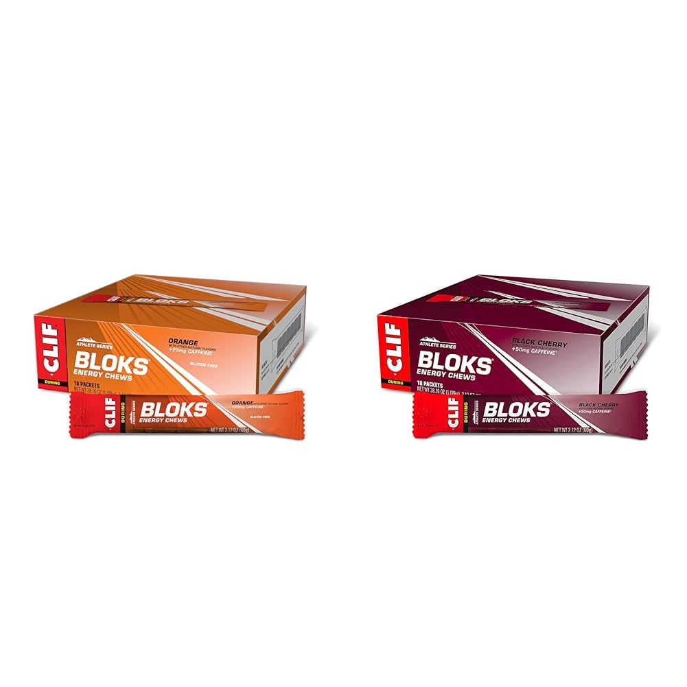 Orange Flavor (2.12 oz., 18 Count) and Black Cherry Flavor with Caffeine (2.12 oz., 18 Count) Energy Chews Bundle