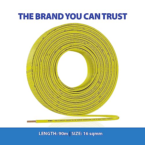 Image of KEI WIRES & CABLES Homecab 16 sqmm 1 Core Copper Flame Retardant House Wire PVC Insulated Cable for Domestic & Industrial Electrical Wiring (Yellow, 90 Meters)