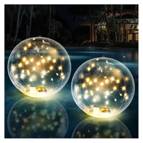 2pcs Lampes Flottantes pour Piscine Solaires, Boules Lumineuses Gonflables (35 cm) Accrochables, Lampes Flottantes pour Piscine avec Télécommande, Lumière...