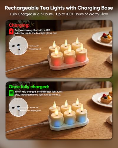 Image of BEICHI 6Pack Rechargeable Tea Lights with Remote Timer,White Charging Base