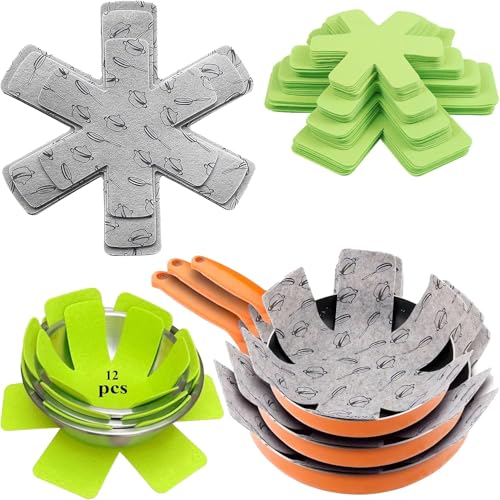 Naturezhen 12 Protectores para Sartenes Antideslizantes - Tela No Tejida, 6 Tamaños + 2...