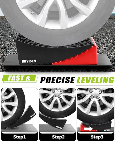 Boyisen BOY-CAMP1 Camper Levelers 2 Pack - Rv Leveling Blocks Ramp Kit Support Dual Axles Tandem Wheel Up To 35,000Lbs Rv Levelers thumb #5
