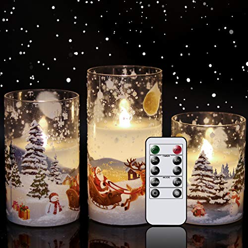 Eldnacele Glass Flickering Flameless Santa Claus Candles with...