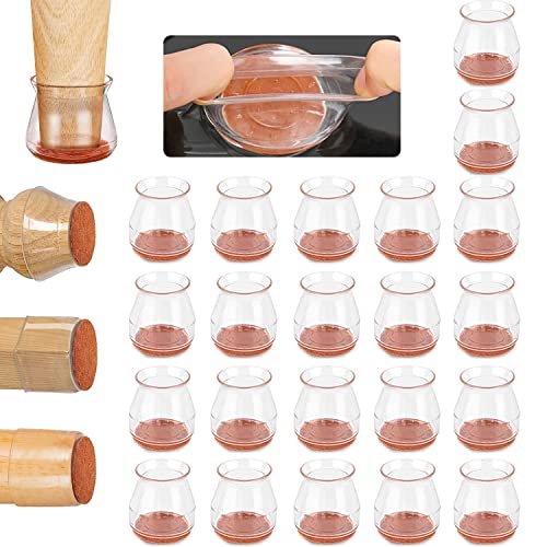 Chair Leg Floor Protectors, 22PCS Silicone Chair Leg Caps, Chair Leg Protectors for Hardwood Floors,Table Leg Covers, Felt Bottom Furniture Pads Protect Floor from Scratches, Round, Transparency