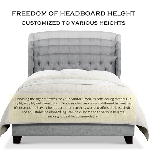 Rosevera Torrey Wingback Bed/Tufted Headboard Adjustable Height Bed Frame/Fabric