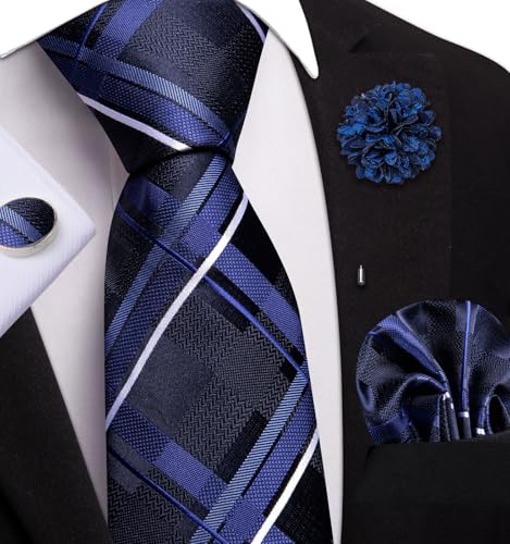 Image of Dubulle Mens Tie and Lapel Pin Paisley Striped Floral Necktie for Men Pocket Square Cufflinks 4PCS Set Wedding Party