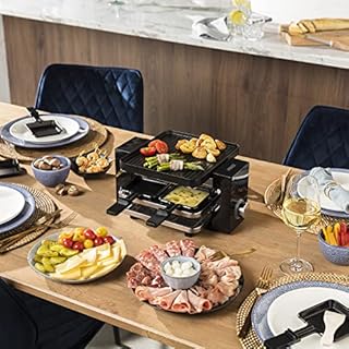 Princess Appareil à raclette Multifonction Piano 4 Noir-4 personnes-700 W, Plastique sans BPA