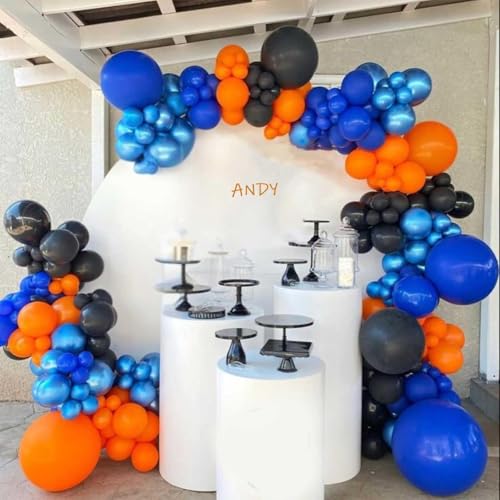 Image of Orange Blue Balloons, 12 Inch Royal Blue and Matt Orange Metallic Gold Latex Balloons with Tangerine Star Printed Party Balloon for Kid Cartoon Theme Anime Birthday Outer Space Party Decoration