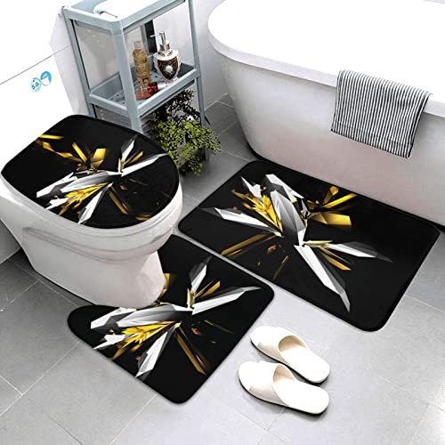 Abstraktes Schwarz / Weiß / Gelb Druck Teppich Pads Badematte Badteppich Set 3-teilig + Konturteppich + Toilettendeckelbezug – Bild 3