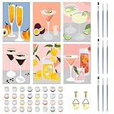 VGECEE 6 Pezzi Dipingi con i Numeri per Adulti con Pennelli e Vernici, 20x30cm Dipingere con i Numeri Cocktail Paint by Numbers Kit di Pittura Acrilica Fai-da-Te per Adulti Principianti Senza Cornice