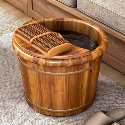 Cubeta de madera para baño de pies con masaor y tapa aislante miniatura 1