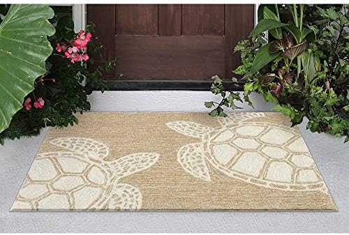 Liora Manne Capri Indoor/Outdoor Handmade Synthetic Blend Durable Area Rug - Transitional Geometric Casual Beach Colorful (Turtle Neutral) (2' x 3')
