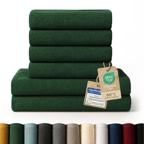 Blumtal Premium Frottier Handtücher Set 4 teilig 100% Baumwolle - Oeko-TEX zertifiziertes Badetuch 2X (70x140 cm) + Towel 4X (50x100 cm) - saugstarkes Frottiertücher Set - Handtücher Grün
