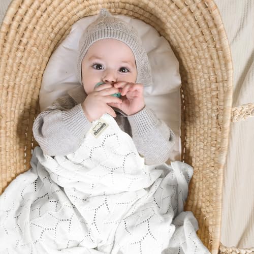Image of mimixiong 100% Pure Cotton Baby Blanket Extra Soft Cellular Neutral Swaddle Receiving Crib Blanket for Newborn Baby Boy Girl Size 30 x 40 inches (Snow)